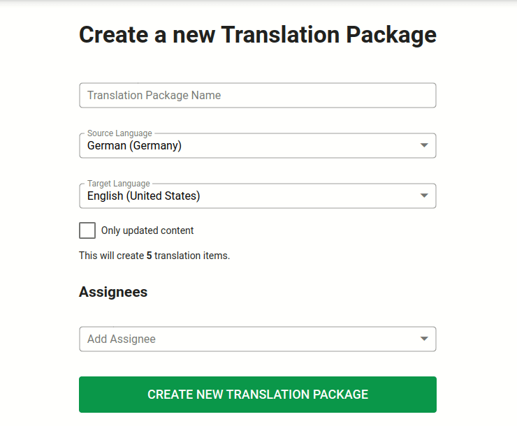 Creating a partial Translation Package