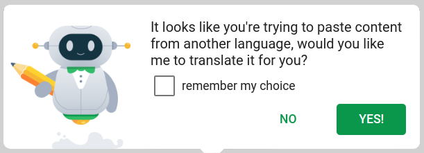 Screenshot of a prompt reading "It looks like you're trying to paste content from another language, would you like me to translate it for you?"