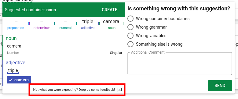 Container suggestion feedback form